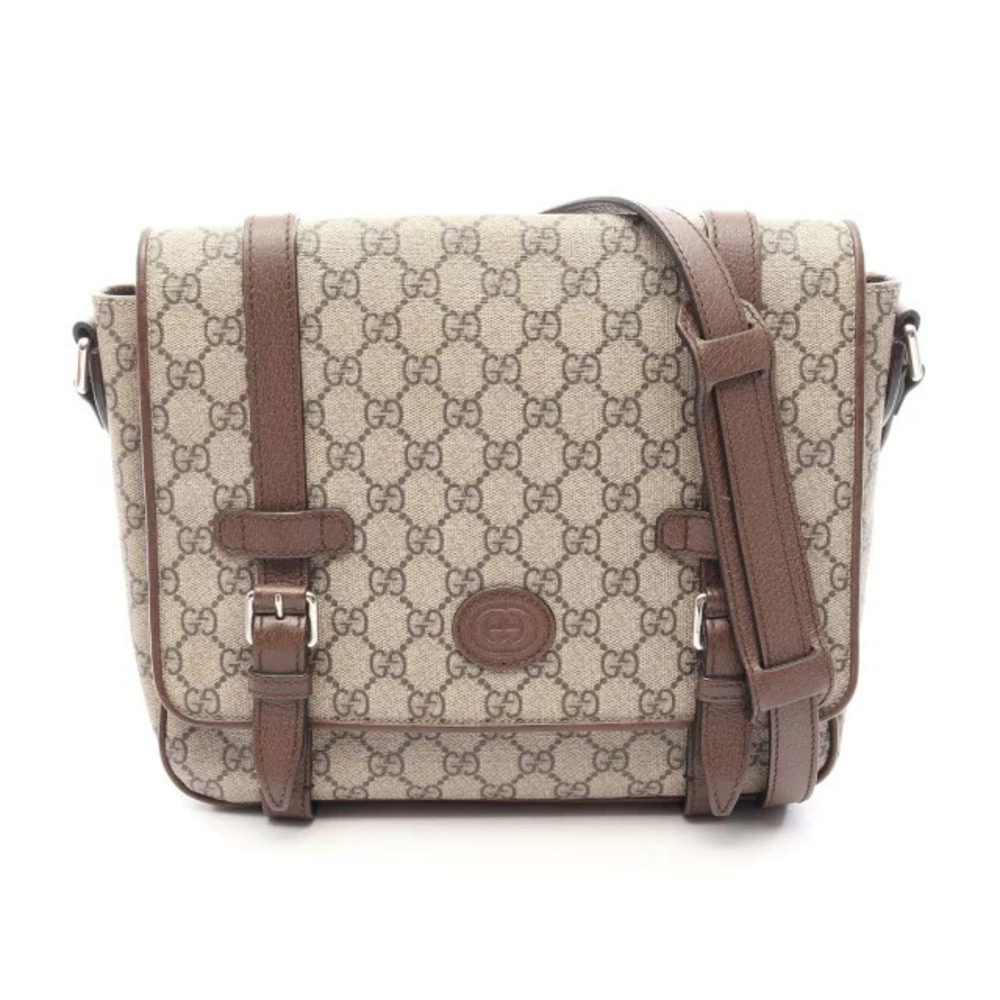 Gucci GG Supreme Messenger Bag Shoulder Canvas Leather Beige Cream Brown